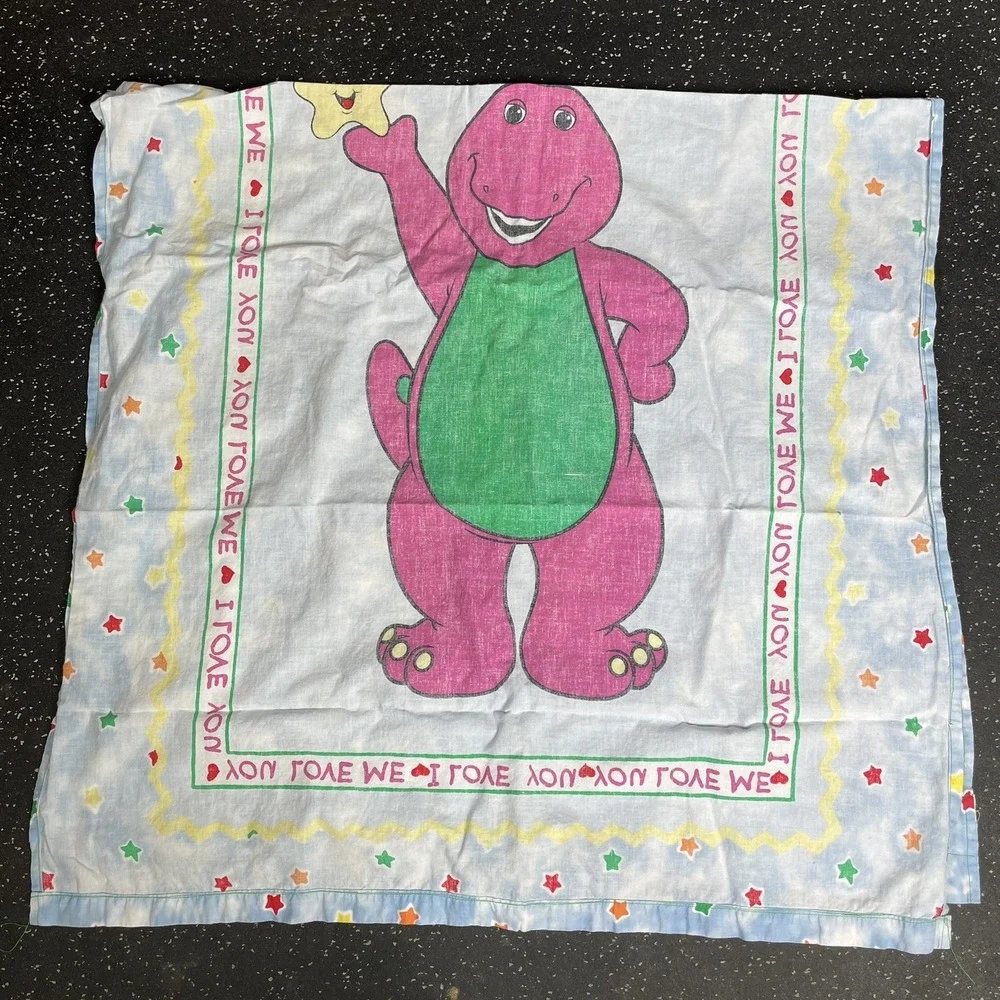 Vtg Barney the Dinosaur Bedroom Curtain Set of 2 Handmade 30